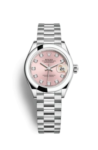 Rolex Lady-Datejust 28 Platinum Domed / President / Silver Diamond