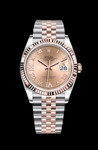 Rolex Datejust 36 Stainless Steel / Everose / Fluted / Rose Roman Diamond / Jubilee