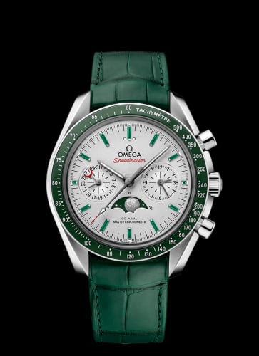 Omega Speedmaster Moonphase Chronograph Master Chronometer Platinum / Silver / Emerald