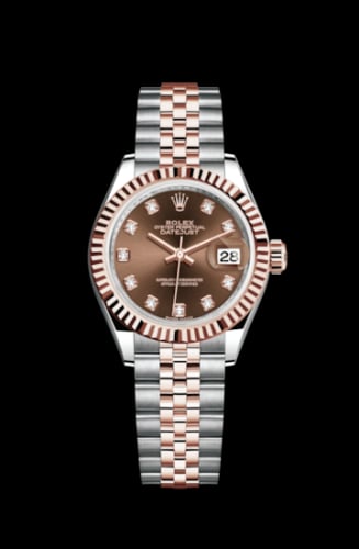 Rolex Lady-Datejust 28 Rolesor Rose Fluted / Jubilee / Chocolate Diamond