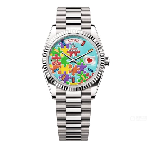 Rolex Day-Date 36 White Gold - Fluted / Emoji Puzzle