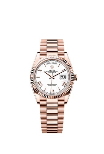 Rolex Day-Date 36 Everose Gold / Fluted / White - Roman / President
