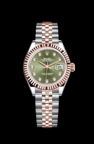 Rolex Lady-Datejust 28 Rolesor Rose Fluted / Jubilee / Olive Diamonds