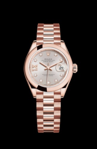 Rolex Lady-Datejust 28 Everose Domed / President / Sundust Diamond