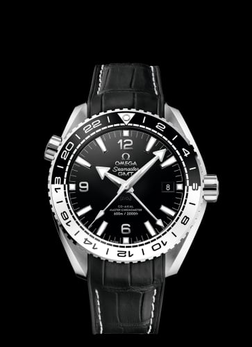 Omega Seamaster Planet Ocean 600M Co-Axial 43.5 Master Chronometer GMT Stainless Steel / Black White / Alligator