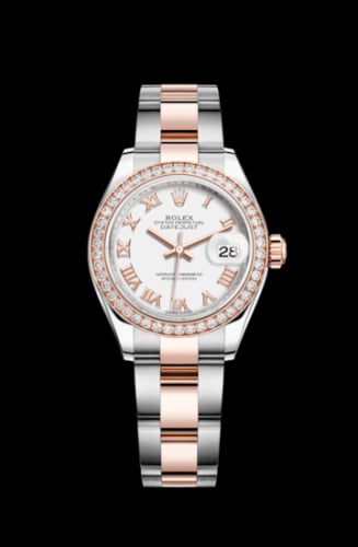 Rolex Lady-Datejust 28 Rolesor Rose Diamond / Oyster / White Roman