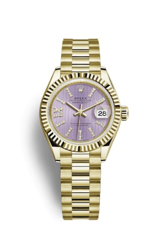 Rolex Lady-Datejust 28 Yellow Gold Fluted / President / Lilac Diamond