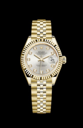 Rolex Lady-Datejust 28 Yellow Gold Fluted / Jubilee / Silver Diamond