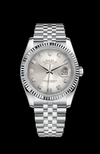 Rolex Datejust 36 Stainless Steel Fluted / Jubilee / Silver Diamond