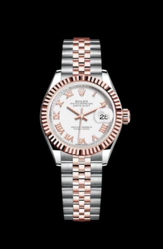 Rolex Lady-Datejust 28 Rolesor Rose Fluted / Jubilee / White Roman