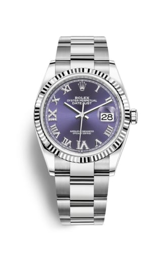 Rolex Datejust 36 Stainless Steel / Fluted / Aubergine Roman-Diamonds / Oyster
