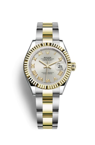 Rolex Lady-Datejust 28 Rolesor Yellow Fluted / Oyster / Silver Roman