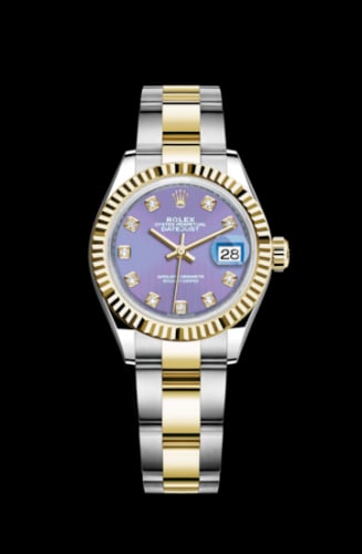 Rolex Lady-Datejust 28 Rolesor Yellow Fluted / Oyster / Lavender Diamond