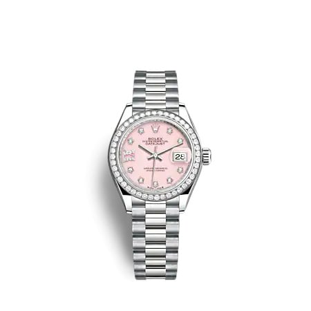 Rolex Lady-Datejust 28 White Gold - Diamond / President / Pink Opal