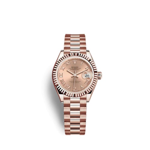 Rolex Lady-Datejust 28 Rose Gold / Fluted / Rose - Roman / President