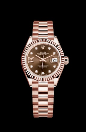Rolex Lady-Datejust 28 Everose Fluted / President / Chocolate Diamond