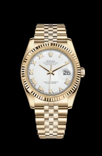 Rolex Datejust 36 Yellow Gold Fluted / Jubilee / White Roman