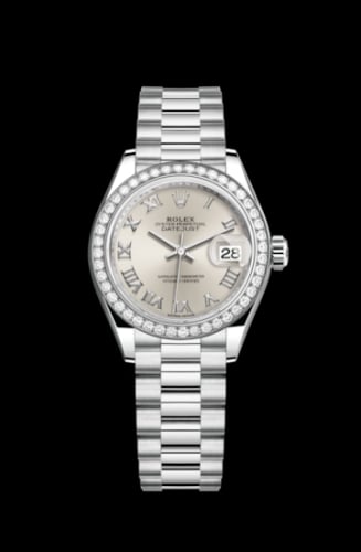 Rolex Lady-Datejust 28 Platinum Diamond / President / Silver Roman