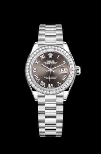 Rolex Lady-Datejust 28 Platinum Diamond / President / Dark Grey Roman