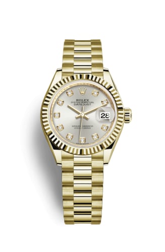 Rolex Lady-Datejust 28 Yellow Gold Fluted / President / Silver Diamond