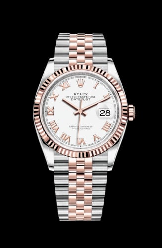 Rolex Datejust 36 Stainless Steel / Everose / Fluted / White Roman / Jubilee
