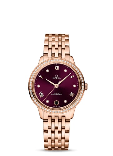 Omega De Ville Master Chronometer 34 Sedna Gold - Diamond / Burgundy - Diamond / Bracelet