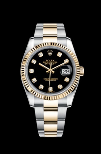 Rolex Datejust 36 Rolesor Yellow Fluted / Oyster / Black Diamond