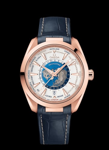 Omega Seamaster Aqua Terra 150M Master Chronometer 43 Worldtimer Sedna Gold / Silver / Alligator