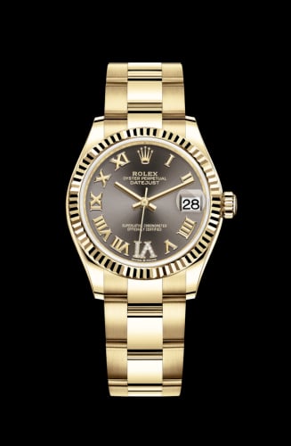 Rolex Datejust 31 Yellow Gold / Fluted / Grey - Roman / Oyster