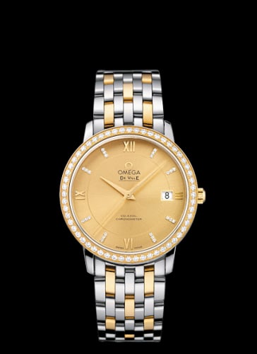 Omega De Ville Prestige Co-Axial 36.8 Stainless Steel / Yellow Gold / Champagne / Diamond / Bracelet