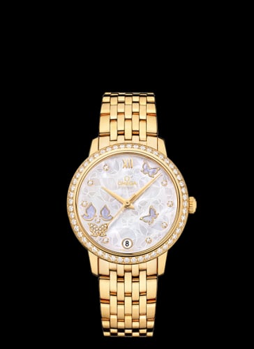 Omega De Ville Prestige Co-Axial 32.7 Yellow Gold / MOP Butterfly / Diamond / Bracelet