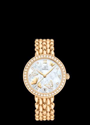 Omega De Ville Prestige Dewdrop Co-Axial 32.7 Yellow Gold / MOP Butterfly / Diamond / Bracelet
