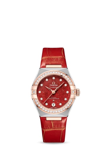 Omega Constellation Manhattan 29 Co-Axial Master Chronometer Stainless Steel / Sedna Gold / Diamond / Red Aventurine