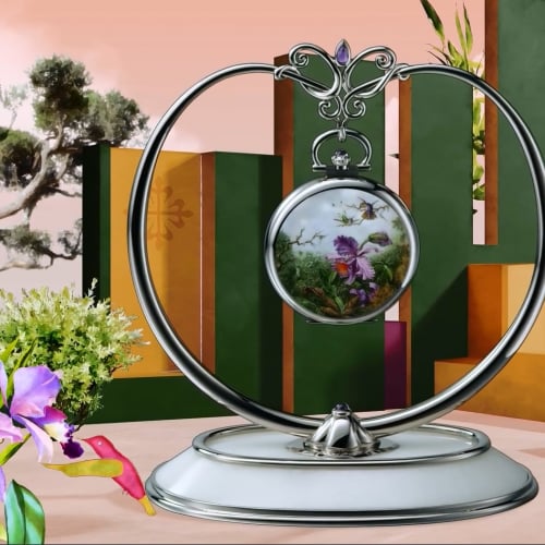 Patek Philippe Pocket Watch Lepine White Gold / Orchids &amp; Hummingbirds