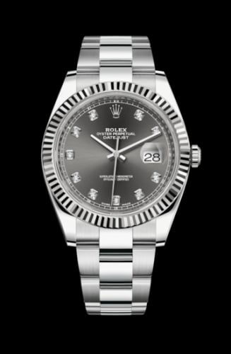 Rolex Datejust 41 Stainless Steel Fluted / Oyster / Dark Rhodium - Diamond