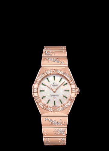 Omega Constellation Manhattan 28 Quartz Sedna Gold / MOP - Emerald / Diamond