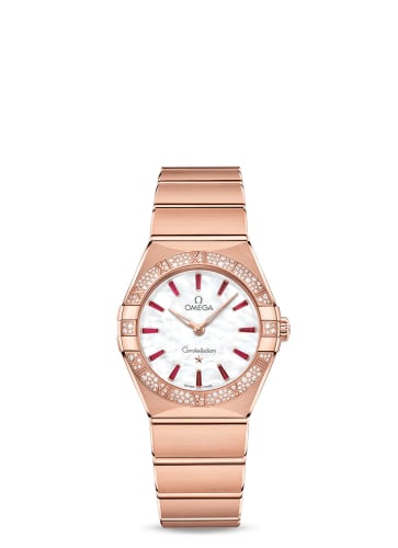 Omega Constellation Manhattan 28 Quartz Sedna Gold / MOP - Emerald / Diamond