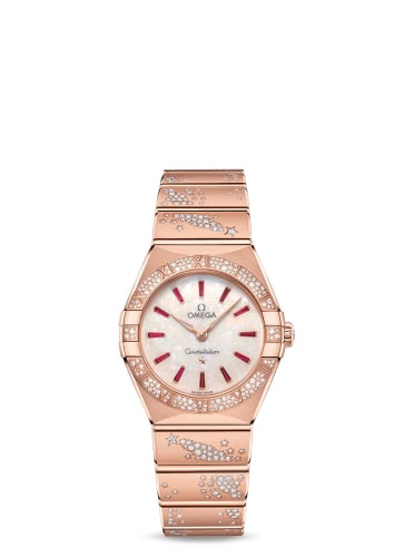 Omega Constellation Manhattan 28 Quartz Sedna Gold / MOP - Ruby / Diamond