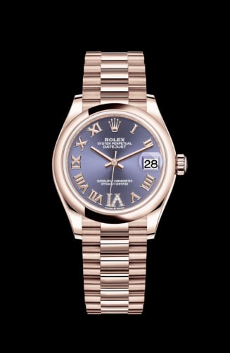 Rolex Datejust 31 Rose Gold / Domed / Aubergine - Roman / President