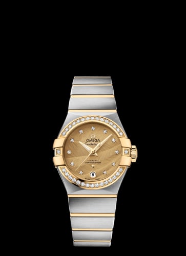 Omega Constellation Co-Axial 27 Brushed Stainless Steel / Yellow Gold / Diamond Bezel / Champagne Feather