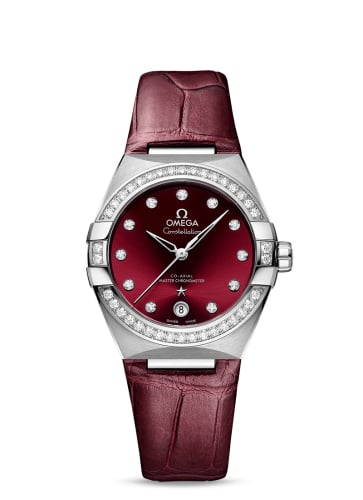 Omega Constellation Master Chronometer 36 Stainless Steel / Diamond / Red / Strap