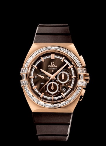 Omega Constellation Co-Axial 41 Chronograph Double Eagle Red Gold / Baguette / Brown / Rubber