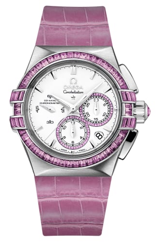 Omega Constellation Co-Axial 35 Chronograph Double Eagle White Gold / Silver / Pink Alligator