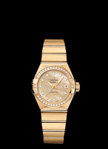 Omega Constellation Co-Axial 27 Brushed Yellow Gold Diamond / Champagne MOP
