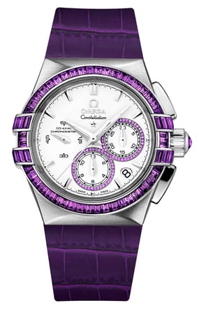 Omega Constellation Co-Axial 35 Chronograph Double Eagle White Gold / Silver / Purple Alligator