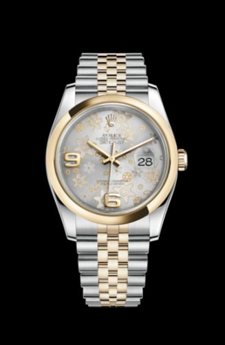 Rolex Datejust 36 Rolesor Yellow Domed / Jubilee / Silver Floral