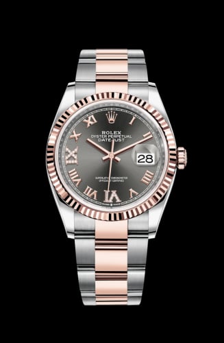 Rolex Datejust 36 Stainless Steel / Everose / Fluted / Slate Roman Diamond / Oyster