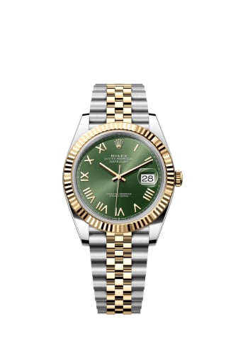 Rolex Datejust 41 Stainless Steel - Yellow Gold - Fluted / Green Roman / Jubilee