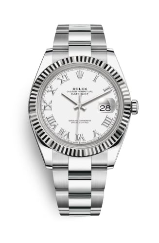 Rolex Datejust 41 Stainless Steel Fluted / White - Roman / Oyster