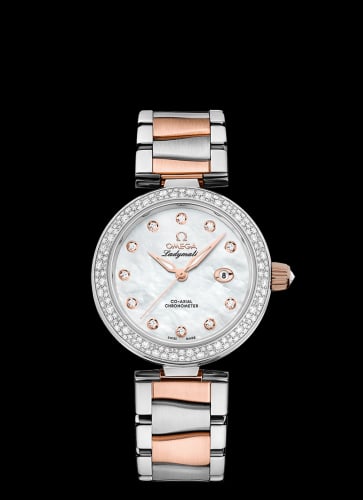 Omega LadyMatic Co-Axial 34 Stainless Steel / Sedna Gold / Diamond / MOP / Bracelet